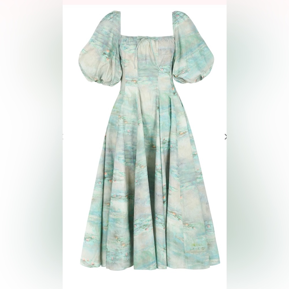 Selkie Monet Water Lilies Pastel Green Day Dress